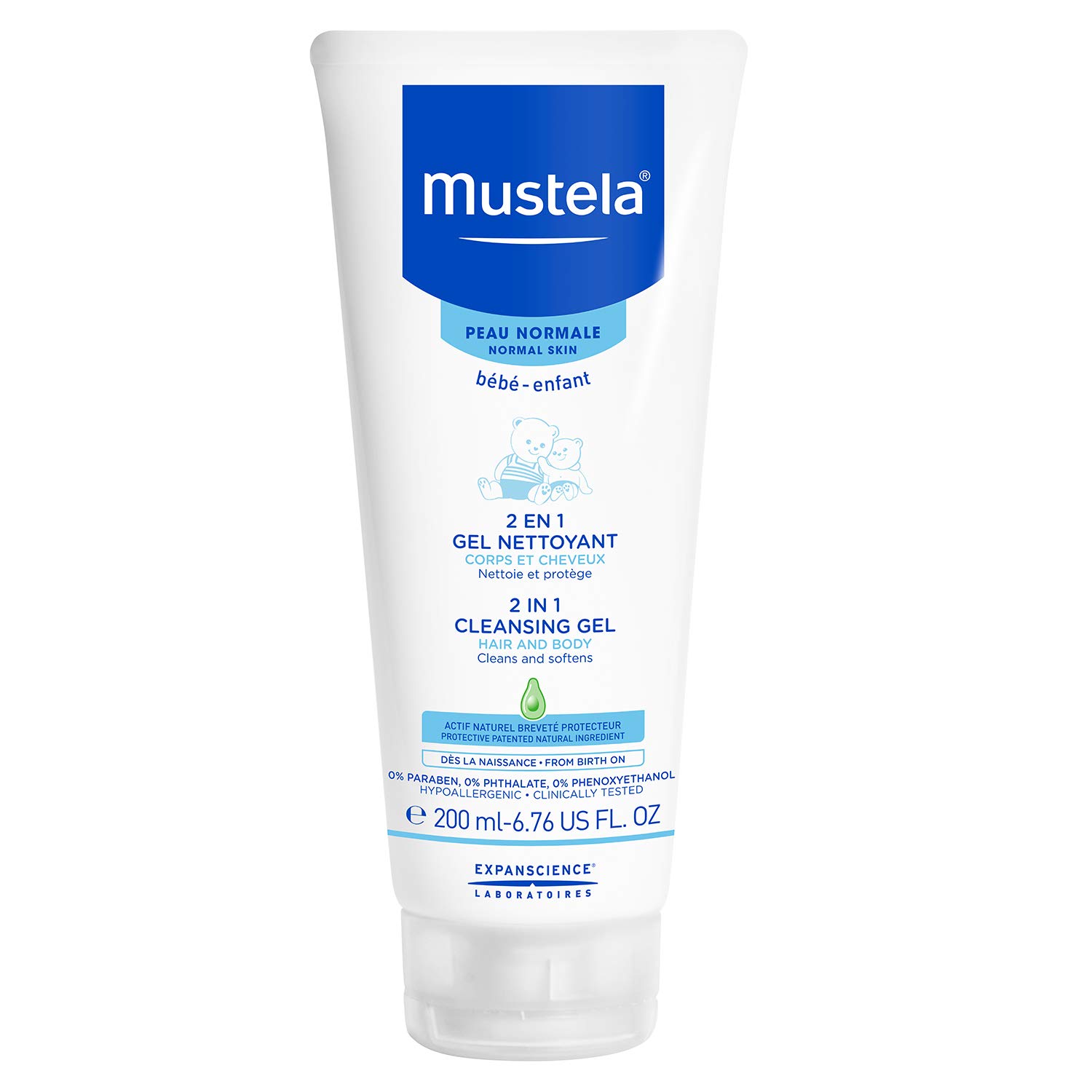 Mustela 2 in 1 Cleansing Gel, Baby Body & Hair Cleanser for Normal Skin, Tear-Free, with Natural Avocado Perseose, Available in 1-Pack or 2-Pack