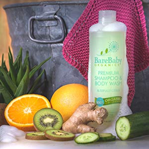 Organic Baby Shampoo & Body Wash with Aloe, Cucumber, Citrus Essential Oils – Safe, Gentle, Tear Free – Eczema Friendly – Paraben, Dye, Gluten, and Sulfate Free